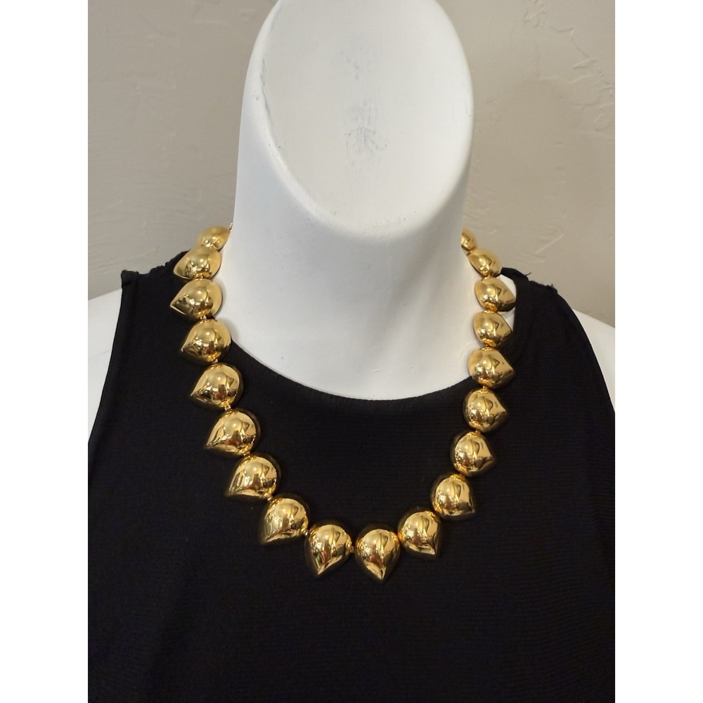 Vintage Liz Claiborne Gold Tone Chunky Puff Heart Choker Statement Necklace - Picture 1 of 13